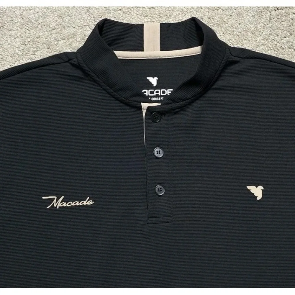 Macade Polo Mens L Black Golf Performance Blade Collar Polo Heath Bomber Shirt